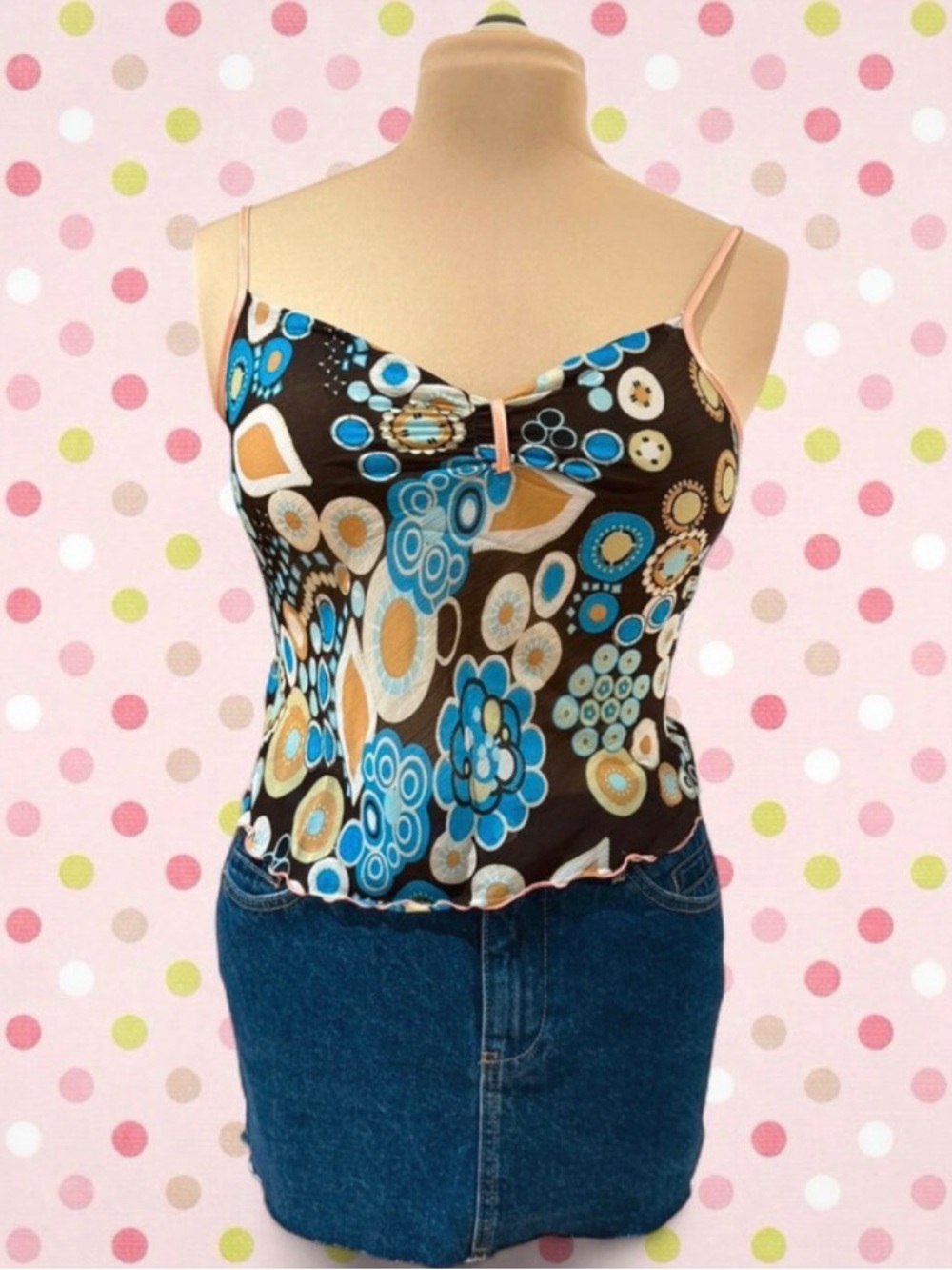 Vintage Y2K Psychedelic Brown Mesh Cami